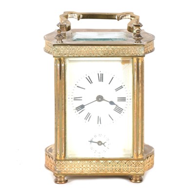 Lot 84 - French brass cased alarm carriage clock