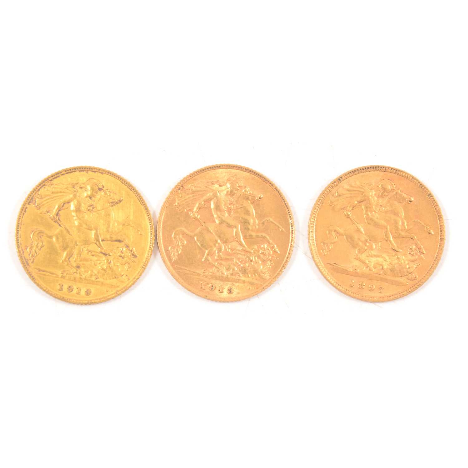 Lot 144 - Three Gold Half Sovereign Coins.