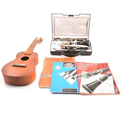 Lot 148 - Buffet Crampon Clarinet, a Brujo ukulele, and quantity of sheet music