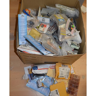 Lot 107 - HO gauge model railway, one large box full of layout, modeling, accessories and parts.