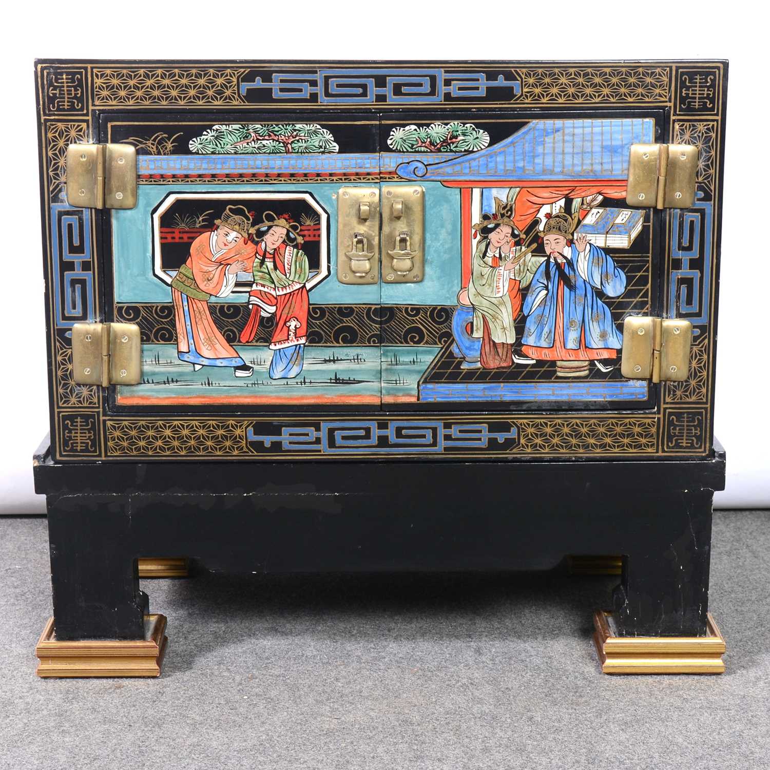 Lot 265 - Small Korean hardwood cupboard, painted doors