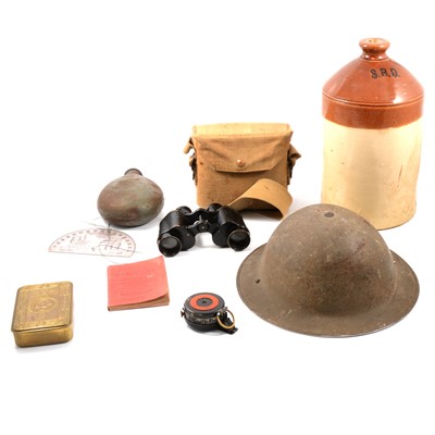 Lot 164A - One box of military items, including binoculars, helmet, compass etc