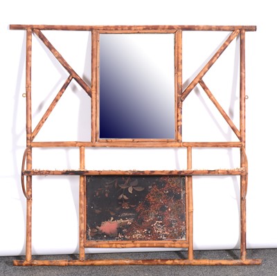 Lot 415 - Stained pine pot cupboard and an Edwardian bamboo wall shelf and mirror