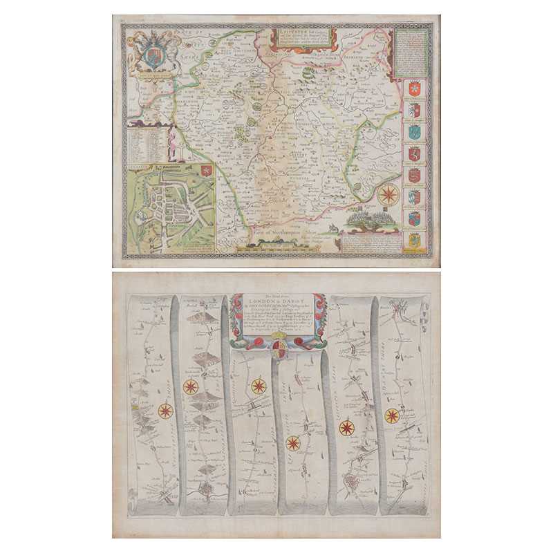 Lot 343 - John Speed, Leicester map and The Road from London to Darby