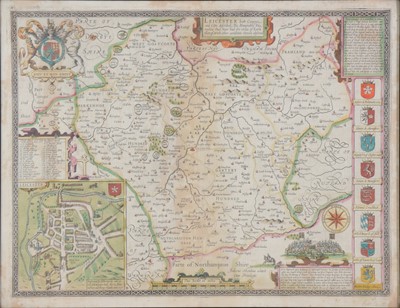 Lot 343 - John Speed, Leicester map and The Road from London to Darby