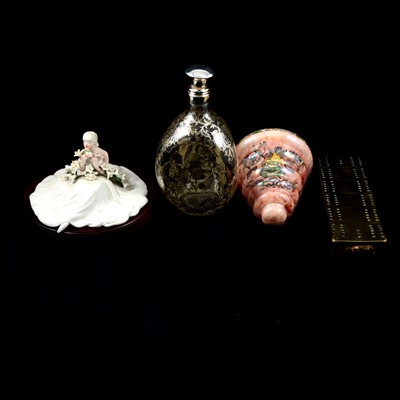 Lot 61 - Haig's silvered-overlay glass decanter and stopper, plated bottle cruet, bottle coaster, etc