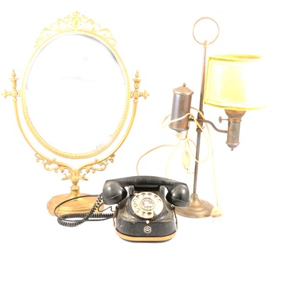 Lot 199 - Cast brass table mirror, vintage TTR bell telephone,  lighting, etc