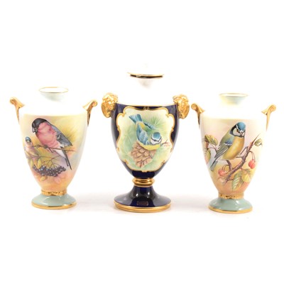 Lot 3 - Pair of Aynsley handpainted vases, and another vase and cover by Caverswell