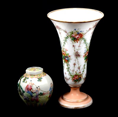 Lot 11 - French opaque glass trumpet-shape vase, and a Chinese ginger jar and cover