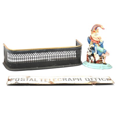 Lot 234 - Old enamel sign, 'Postal Telegraph Office'; painted Mr Punch  door stop, and a fure kerb