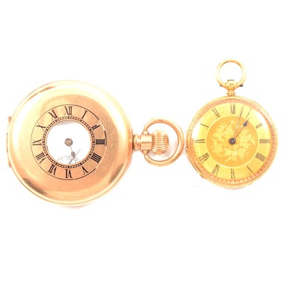 Lot 286 - A gold fob watch and gold-plated demi-hunter pocket watch.