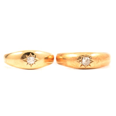 Lot 115 - Two 18 carat gold diamond star gypsy set rings.