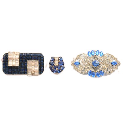 Lot 465 - Vintage faux emerald, sapphire aquamarine and diamond jewellery.