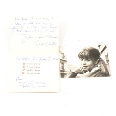 Lot 239 - Julie Christie, autographed publicity photograph with hand-written Christmas card, 1964