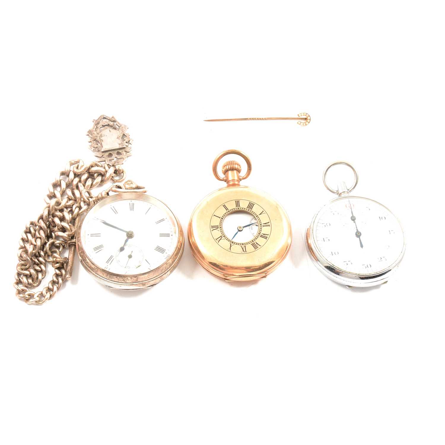 Lot 220 - Silver open face pocket watch, metal half