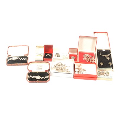 Lot 511 - Marcasite rings, earrings, brooches, necklaces, and wristwatches.