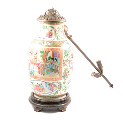 Lot 91 - Chinese porcelain polychrome decorated vase, converted to a lamp base