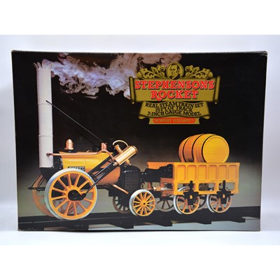 Lot 99 - Hornby 3.5inch gauge live steam Stephenson's Rocket with wagon and track, boxed.