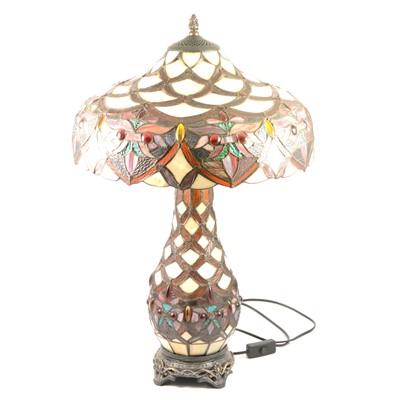 Lot 35 - Large modern leaded glass table lamp, in the Tiffany style