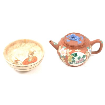 Lot 4 - Chinese redware teapot and a Satsuma pottery bowl