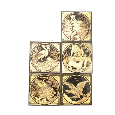 Lot 3 - Five Minton Victorian decorative tiles, Aesop's Fables, by John Moyr Smith
