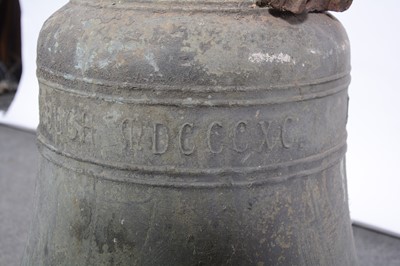 Lot 645 - Cast bronze bell, Taylor & Co, Loughborough, 1890