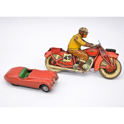 Lot 1026 - Two Tin-plate toys Minimodels Ltd Jaguar XK120 and racing motorbike