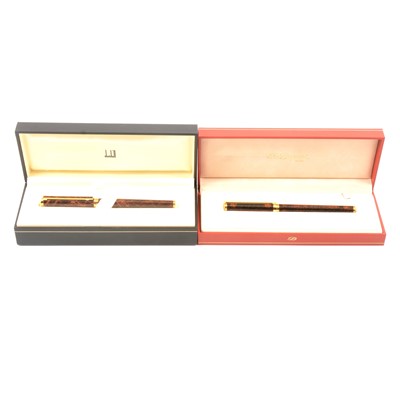 Lot 474 - An S T Dupont Chinese Lacquer De Chine Ballpoint Pen and a similar Dunhill Fountain Pen.