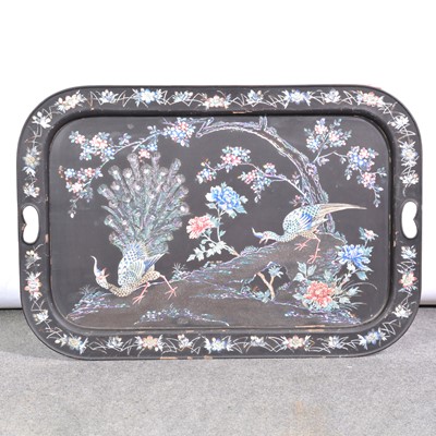 Lot 248 - Mother-of-pearl decoration papier-mâché and Tole ware tray