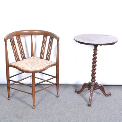 Lot 464 - Edwardian corner chair and a tripod table with chequerboard top