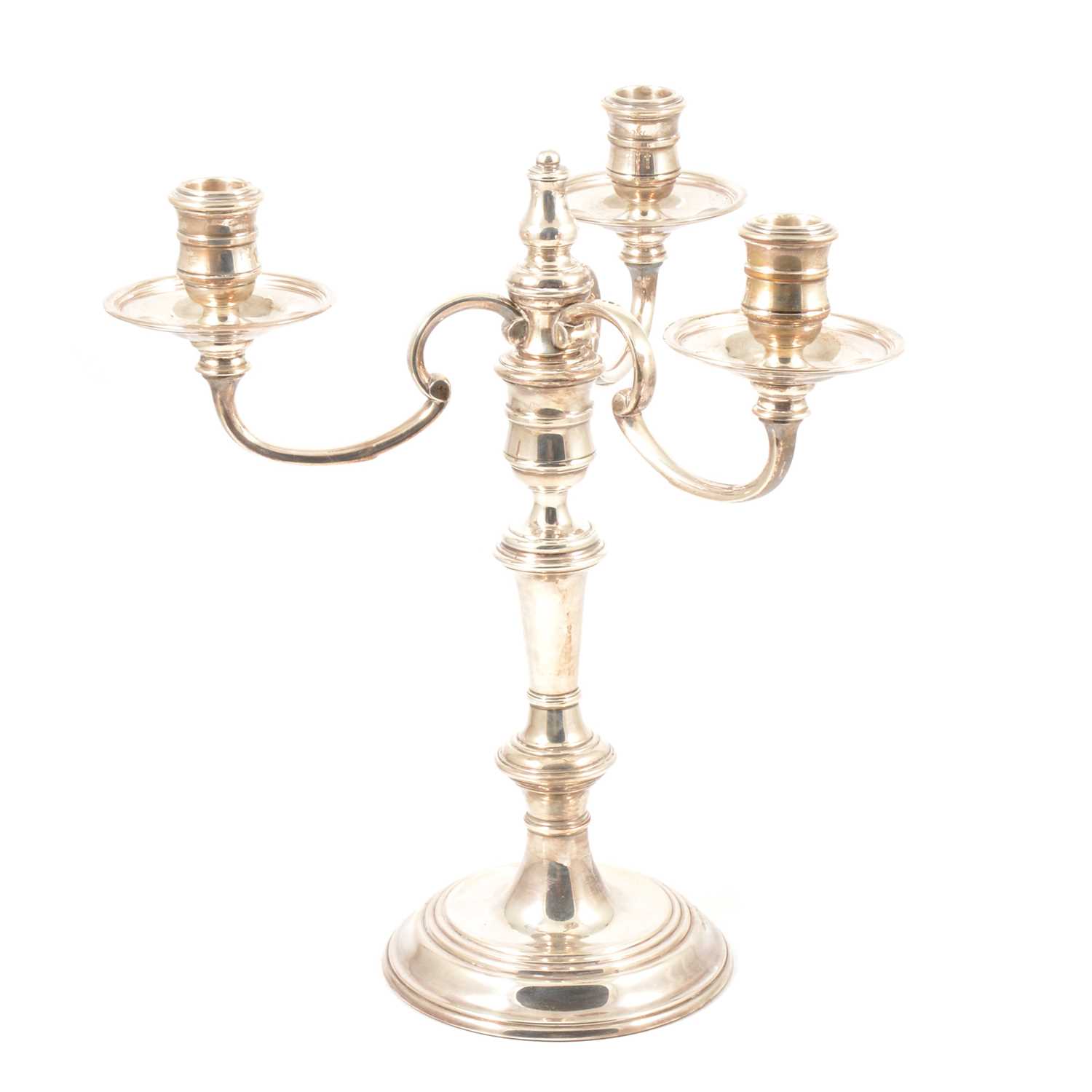 Lot 229 Silver three arm candelabra, Mappin & b