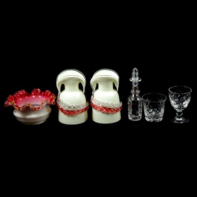 Lot 57 - Pair of opaque glass vases, similar bowl, and various cut glass