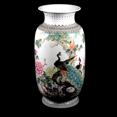 Lot 77 - Large Chinese porcelain vase with peacocks