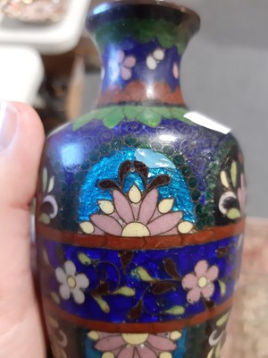 Lot 9 - Modern Chinese porcelain twin-handled vase, a Japanese vase, and pair of cloisonne vases