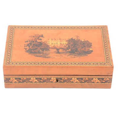 Lot 113 - Tunbridge jewellery box, with Windsor Castle scene to lid