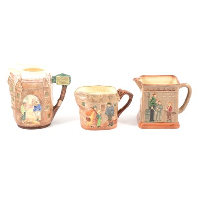 Lot 34 - Seven Royal Doulton Charles Dickens series ware relief water jugs