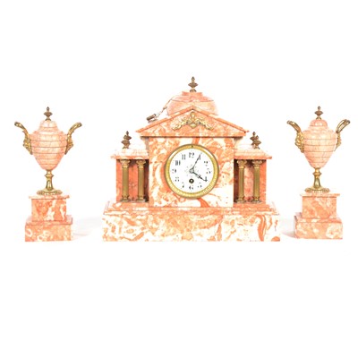 Lot 243 - 19th Century variegated marble clock garniture.