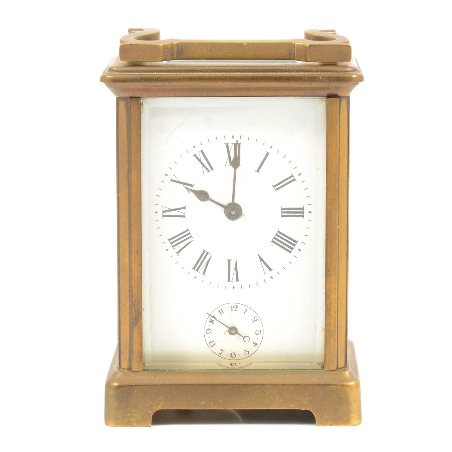 Lot 110 - French brass carriage alarm clock, striking on a bell