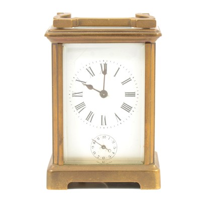 Lot 110A - French brass carriage alarm clock, striking on a bell