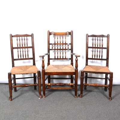 Lot 339 - Set of five Lancashire type spindle back chairs