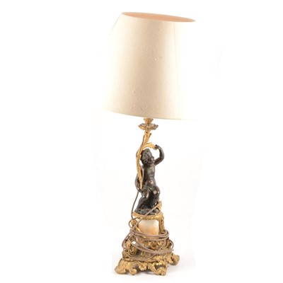 Lot 157 - Gilt and patinaed bronze figural table lamp