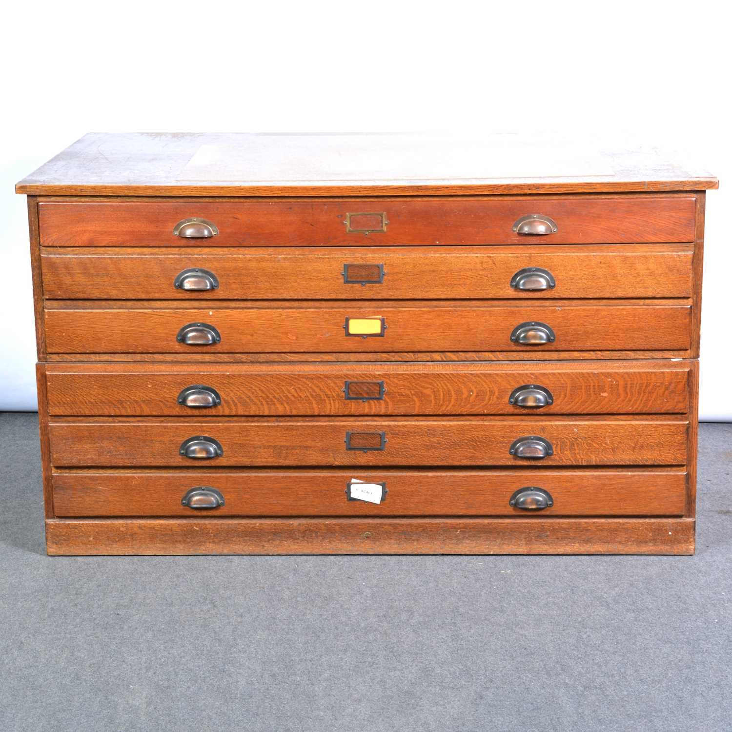 Lot 405 Oak six drawer plan chest,