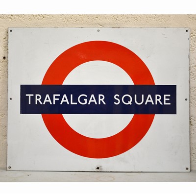 Lot 245 - London Underground original platform bullseye enamel sign 'Trafalgar Square'