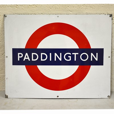 Lot 228 - London Underground an original enamel platform bullseye sign 'Paddington'