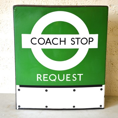 Lot 227 - Original London Transport double sided enamel sign 'Coach Stop Request'