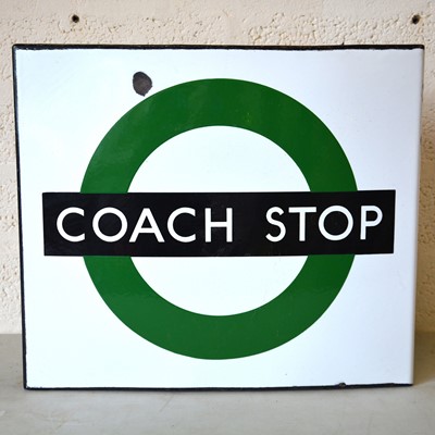 Lot 251 - Original London Transport double sided enamel sign 'Coach Stop'