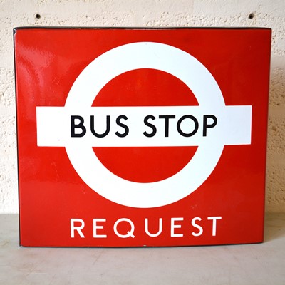 Lot 238 - Original London Transport double sided enamel sign 'Bus Stop Request'