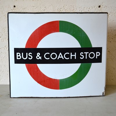 Lot 265 - Original London Transport double sided enamel sign 'Bus & Coach Stop'