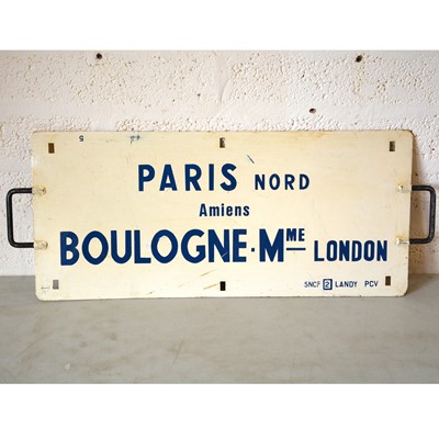 Lot 250 - French SNCF railway train metal plate sign 'Paris-Nord / Amiens / Boulogne.M / London / Calais'