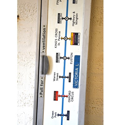 Lot 254 - Original London Underground carriage line route diagram sign 'Victoria Line' window / vent